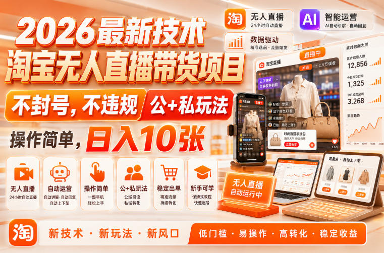 2026最新技术，淘宝无人直播带货项目，不封号，不违规，公+私玩法，操作简单，日入10张【揭秘】-云宸阁の小屋