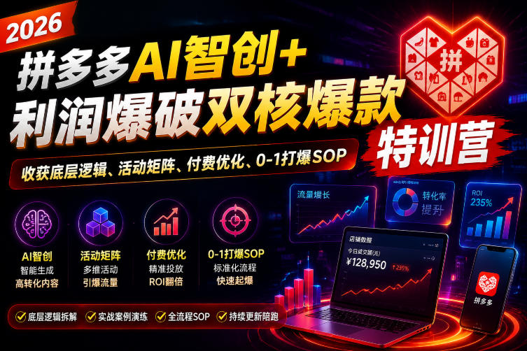 2026拼多多AI智创+利润爆破双核爆款特训营，收获底层逻辑、活动矩阵、付费优化、0-1打爆SOP（更新0810）-云宸阁の小屋