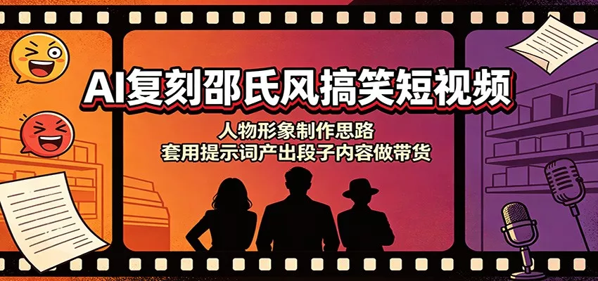 AI复刻邵氏风搞笑短视频：人物形象制作思路，套用提示词产出段子内容做带货-云宸阁の小屋