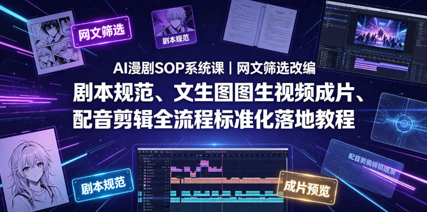 AI漫剧SOP系统课｜网文筛选改编、剧本规范、文生图图生视频成片、配音剪辑全流程标准化落地教程（更新0810）-云宸阁の小屋