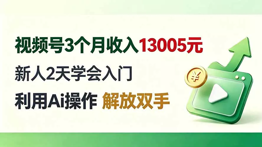 视频号3个月收入13005元， 新人2天学会入门， 利用Ai操作 解放双手！-云宸阁の小屋