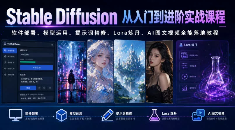 Stable Diffusion从入门到进阶实战课程｜软件部署、模型运用、提示词精修、Lora炼丹、AI图文视频全能落地教程-云宸阁の小屋