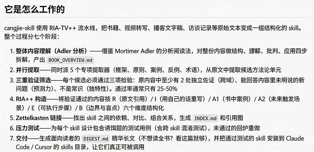 全网走红！GitHub上6.7K Star的开源项目，把任何书、长视频、播客蒸馏成AI工具，值得收藏 cangjie-skill-云宸阁の小屋