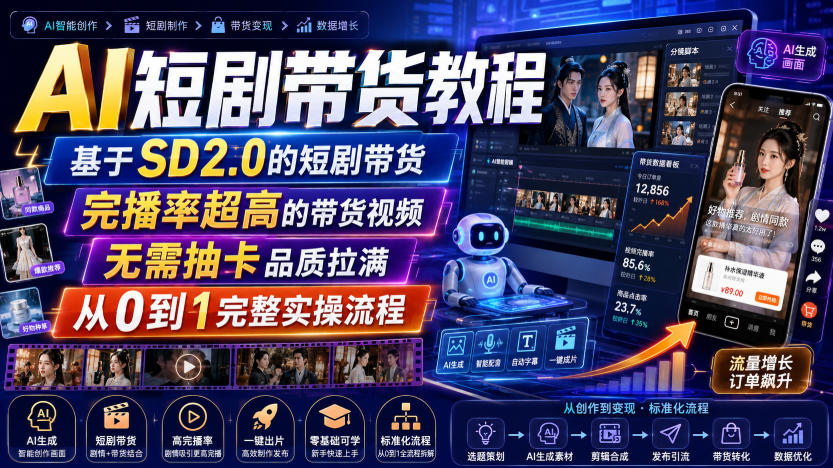 AI短剧带货教程，基于SD2.0的短剧带货，完播率超高的带货视频，无需抽卡品质拉满，从0到1完整实操流程-云宸阁の小屋